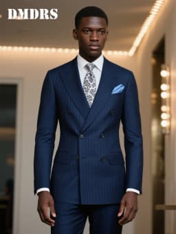 Navy Blue Pinstripe Double-Breasted Suit For Men Wedding - Formal Groom Suit Set With Classic Jacket And Pants Wedding Suits
