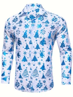 Christmas Theme Men's Golden Christmas Tree 3D Printed Formal Shirts Christmas Graphic Long Sleeve Shirt Fashion Men's Shirts