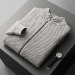 YTFidio 100% Wool Men Sweater Half High Collar Zipper Sweater with pocket Thickened Warm Loose Solid Cardigan Knitwear Basic 193