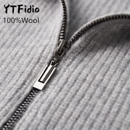 YTFidio 100% Wool Men Sweater Half High Collar Zipper Sweater with pocket Thickened Warm Loose Solid Cardigan Knitwear Basic 193