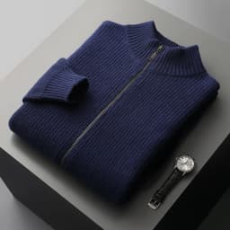 YTFidio 100% Wool Men Sweater Half High Collar Zipper Sweater with pocket Thickened Warm Loose Solid Cardigan Knitwear Basic 193