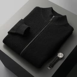 YTFidio 100% Wool Men Sweater Half High Collar Zipper Sweater with pocket Thickened Warm Loose Solid Cardigan Knitwear Basic 193