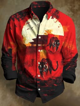 Men's 3D Halloween skull print long-sleeved shirt. Spring and autumn polyester fabric casual everyday wear. Lapel casual shirt.