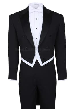 Black Formal Tailcoat For Men Suits Slim Fit Wedding Tuxedo Italian Style Custom 3 Piece Prom Dinner Jacket With Vest Pants
