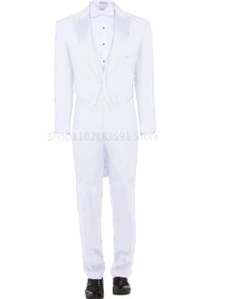 Black Formal Tailcoat For Men Suits Slim Fit Wedding Tuxedo Italian Style Custom 3 Piece Prom Dinner Jacket With Vest Pants