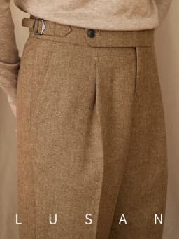 40% Wool Winter Thick Warm Naples Casual High Waist Straight Pants Commuter Retro Men