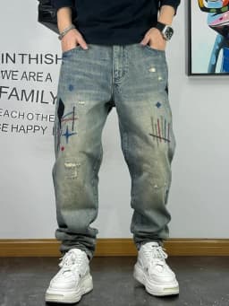 High Quality Streetwear Ragged Patch Embroidery Ripped Jeans For Men Fashion Men Clothing Distressed Denim Pants Male Trousers