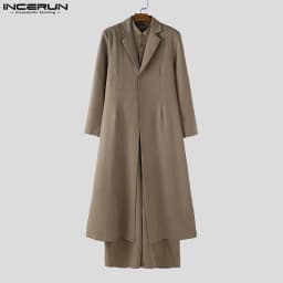 INCERUN Men Sets Solid Lapel Long Sleeve Blazer & Jumpsuits Pants Two Pieces Sets Streetwear Loose Fashion Casual Men's Suits