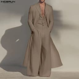 INCERUN Men Sets Solid Lapel Long Sleeve Blazer & Jumpsuits Pants Two Pieces Sets Streetwear Loose Fashion Casual Men's Suits