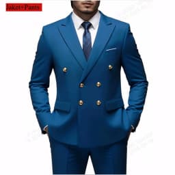 Men Double Breasted Suit Black Slim Fit High Quality Wedding Costume Party Prom Gold Button Male Suits