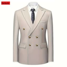 Men Double Breasted Suit Black Slim Fit High Quality Wedding Costume Party Prom Gold Button Male Suits
