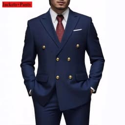 Men Double Breasted Suit Black Slim Fit High Quality Wedding Costume Party Prom Gold Button Male Suits