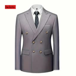 Men Double Breasted Suit Black Slim Fit High Quality Wedding Costume Party Prom Gold Button Male Suits