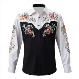 Men's 2025 Long Sleeve Shirt Floral Print Western Cowboy Shirt Autumn Streetwear Casual Comfort Polyester Slim Fit Shirts