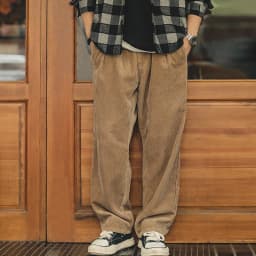 Maden Retro Loose Fit Corduroy Pants Mid Waist Striped Velvet Straight Trousers Wide Leg Casual Pants for Men's Autumn Winter