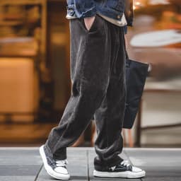 Maden Retro Loose Fit Corduroy Pants Mid Waist Striped Velvet Straight Trousers Wide Leg Casual Pants for Men's Autumn Winter
