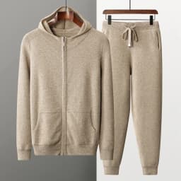 Autumn/Winter Men Sweater Suit Hooded Zipper Pullover Pants Thick Warm Casual Clothing 100% Cashmere Knitwear Trousers Tops