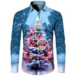 2025 Men's Fashion Retro Santa 3D Print Shirt Long Sleeve Y2K Style Vintage Christmas Party Wear Comfort Fit