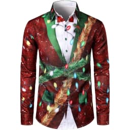 2025 Men's Fashion Retro Santa 3D Print Shirt Long Sleeve Y2K Style Vintage Christmas Party Wear Comfort Fit