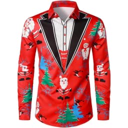 2025 Men's Fashion Retro Santa 3D Print Shirt Long Sleeve Y2K Style Vintage Christmas Party Wear Comfort Fit