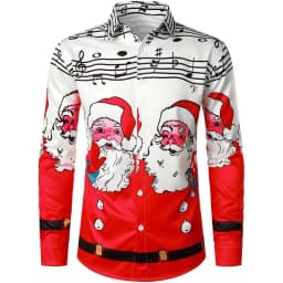 2025 Men's Fashion Retro Santa 3D Print Shirt Long Sleeve Y2K Style Vintage Christmas Party Wear Comfort Fit