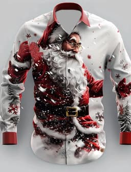 2025 Men's Fashion Retro Santa 3D Print Shirt Long Sleeve Y2K Style Vintage Christmas Party Wear Comfort Fit