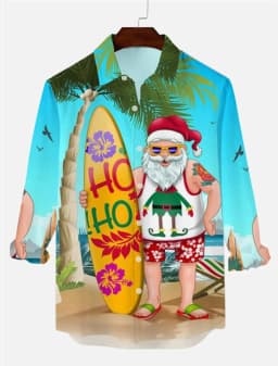 2025 Men's Fashion Retro Santa 3D Print Shirt Long Sleeve Y2K Style Vintage Christmas Party Wear Comfort Fit