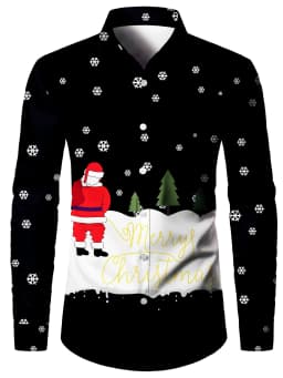 2025 Men's Fashion Retro Santa 3D Print Shirt Long Sleeve Y2K Style Vintage Christmas Party Wear Comfort Fit