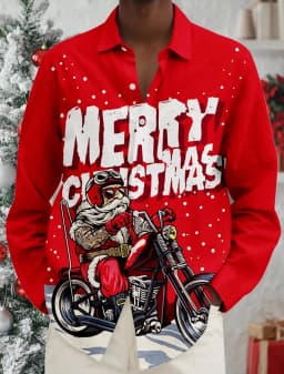 2025 Men's Fashion Retro Santa 3D Print Shirt Long Sleeve Y2K Style Vintage Christmas Party Wear Comfort Fit