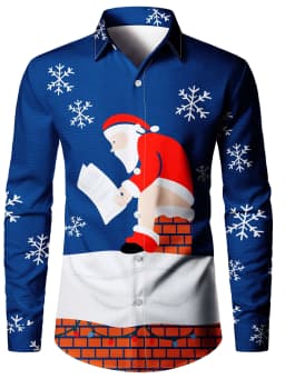 2025 Men's Fashion Retro Santa 3D Print Shirt Long Sleeve Y2K Style Vintage Christmas Party Wear Comfort Fit