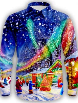 2025 Men's Fashion Retro Santa 3D Print Shirt Long Sleeve Y2K Style Vintage Christmas Party Wear Comfort Fit