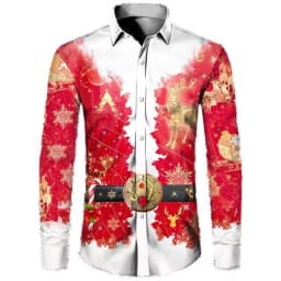 2025 Men's Fashion Retro Santa 3D Print Shirt Long Sleeve Y2K Style Vintage Christmas Party Wear Comfort Fit