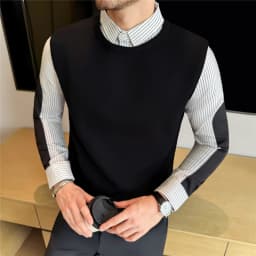 Autumn Winter Spliced Knitted Sweater for Men Casual Business Knittwear Striped Shirt Collar Fake Two-piece Knitted Sweaters