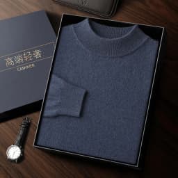 100% High-Quality Cashmere Men's Autumn and Winter Pullover, Semi High Neck Classic Versatile Warm Sweater Jacket