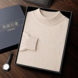 100% High-Quality Cashmere Men's Autumn and Winter Pullover, Semi High Neck Classic Versatile Warm Sweater Jacket