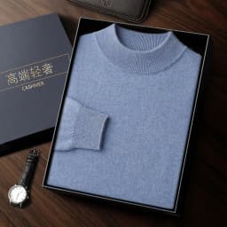 100% High-Quality Cashmere Men's Autumn and Winter Pullover, Semi High Neck Classic Versatile Warm Sweater Jacket