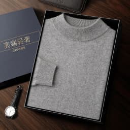 100% High-Quality Cashmere Men's Autumn and Winter Pullover, Semi High Neck Classic Versatile Warm Sweater Jacket
