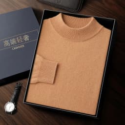 100% High-Quality Cashmere Men's Autumn and Winter Pullover, Semi High Neck Classic Versatile Warm Sweater Jacket
