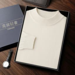 100% High-Quality Cashmere Men's Autumn and Winter Pullover, Semi High Neck Classic Versatile Warm Sweater Jacket