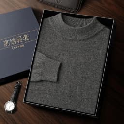 100% High-Quality Cashmere Men's Autumn and Winter Pullover, Semi High Neck Classic Versatile Warm Sweater Jacket