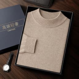 100% High-Quality Cashmere Men's Autumn and Winter Pullover, Semi High Neck Classic Versatile Warm Sweater Jacket