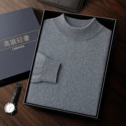 100% High-Quality Cashmere Men's Autumn and Winter Pullover, Semi High Neck Classic Versatile Warm Sweater Jacket