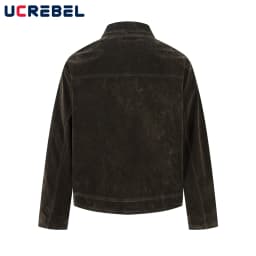 Retro Spliced Suede Jacket Mens Button Decoration Autumn Winter Retro Lapel Long Sleeve Loose Outerwear Man