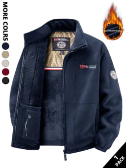 Men's Multi-Color Fleece-Lined Stand-Collar Jacket for Autumn and Winter, Full-Zip Thickened Warm Coat, with Fine Fleece Lining and Elastic Cuff Cuffs, Chest Badge Decoration, Versatile Men's Outerwear for Daily Commuting, Outdoor Activities, and Casual Wear