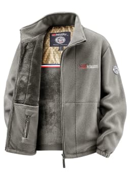Men's Multi-Color Fleece-Lined Stand-Collar Jacket for Autumn and Winter, Full-Zip Thickened Warm Coat, with Fine Fleece Lining and Elastic Cuff Cuffs, Chest Badge Decoration, Versatile Men's Outerwear for Daily Commuting, Outdoor Activities, and Casual Wear