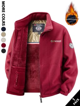 Men's Multi-Color Fleece-Lined Stand-Collar Jacket for Autumn and Winter, Full-Zip Thickened Warm Coat, with Fine Fleece Lining and Elastic Cuff Cuffs, Chest Badge Decoration, Versatile Men's Outerwear for Daily Commuting, Outdoor Activities, and Casual Wear