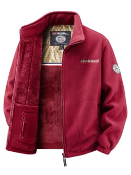 Men's Multi-Color Fleece-Lined Stand-Collar Jacket for Autumn and Winter, Full-Zip Thickened Warm Coat, with Fine Fleece Lining and Elastic Cuff Cuffs, Chest Badge Decoration, Versatile Men's Outerwear for Daily Commuting, Outdoor Activities, and Casual Wear