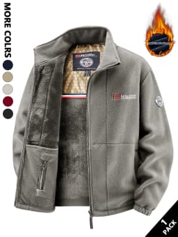 Men's Multi-Color Fleece-Lined Stand-Collar Jacket for Autumn and Winter, Full-Zip Thickened Warm Coat, with Fine Fleece Lining and Elastic Cuff Cuffs, Chest Badge Decoration, Versatile Men's Outerwear for Daily Commuting, Outdoor Activities, and Casual Wear