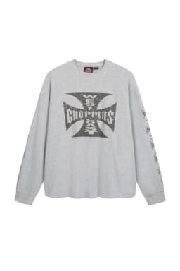 2025 West Coast Chopper Waffle Logo Print Long Sleeve T-shirt American High Street Loose Oversized Vintage Men Cotton T shirt