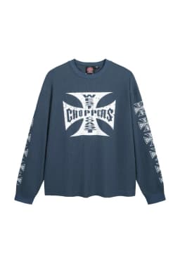 2025 West Coast Chopper Waffle Logo Print Long Sleeve T-shirt American High Street Loose Oversized Vintage Men Cotton T shirt